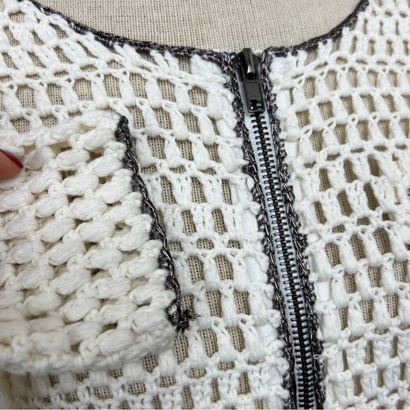 Suncoo Ivory Long Sleeve Zip Up Knit Sweater Cardigan Size T1= Small (328) - Picture 6 of 11